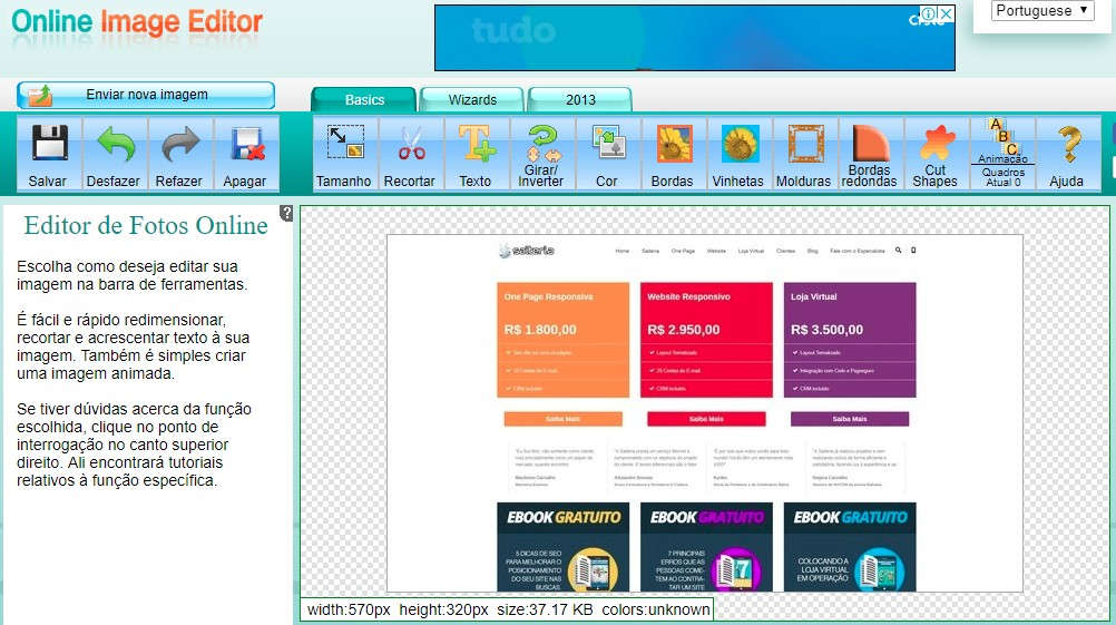 Tratando imagens com o Online Imagem Editor